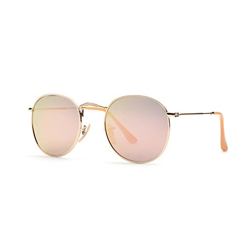 ZOGEEN Classic Metal Frame Round Circle Mirrored Sunglasses Men Women Glasses 3447 (Gold&Pink)