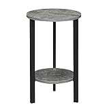 Convenience Concepts Graystone 24 inch 2 Tier Plant Stand - Industrial Stand for Plants, Vases, and Antiques, Urban Modern Design for The Living Room, Hallway, Entryway, Cement/Black