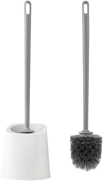 Toilet Brush Household Toilet Brush Soft Bristle Round Head Wall Hanging Long Handle Special Set Toilet Brush and Holder(Gris)