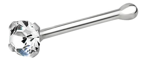 Forbidden Body Jewelry .925 Sterling Silver 20G Clear CZ Crystal Nose Stud with Ball End