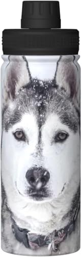 水筒 500ml 人気 雪の中 シベリアンハスキー 犬柄 保温水筒 軽量タイプ ステンレススチール ウォーターボトル コーヒー携帯 真空断熱 二重構造 漏れない 大人 子供用 18オンス