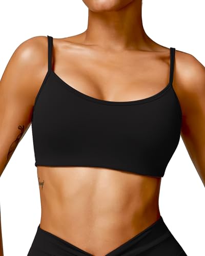 Image of QUOJIZY Sports Bras for Women Open Back Workout Tops for Women Yoga Bra Spaghetti Straps Twist Back