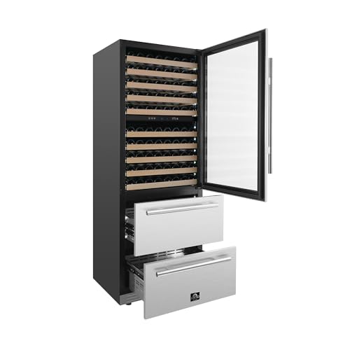 Forno Celano 30" Dual Zone Wine Cellar & Beverage Cooler - Holds Up to 150 wine and 261 Soda Can Bottles - Refrigerator with Stainless Reversible Door - Touch Control with High Efficiency Compressor
