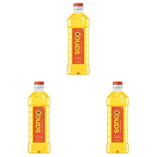 Image of Sano Sunflower Oil 1 Litre Pet Bottle - Pure, Nutrient-Rich sunflower Cooking Oil with High Smoke Point - Ideal for Frying, Sauteing, and Baking(Pack of 3)