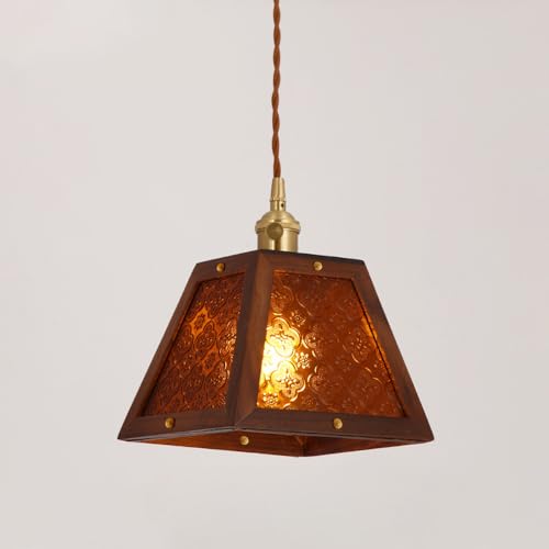 Luminaire suspendu en noyer et verre soufflé pour îlot de cuisine