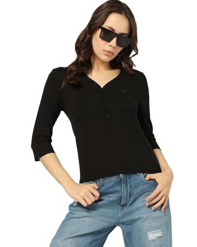 Image of Gap Women Solid Slim Fit Short Sleeves V-Neck Blouse
