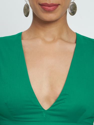Image of Thevasa Women's Everyday Divine Depth V Neck Half Sleeves Blouse