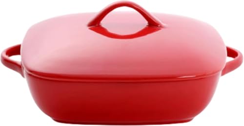 Zdaqian グラタン皿 大皿 ぐらたんざら 皿 食器 陶器 耐熱 蓋付きセラミックグラタン皿 大サイズ 耐熱性 多機能ディッシュ パスタ チーズベーキング オーブン 電子レンジ 食洗機対応 家庭用 (四角,レッド)