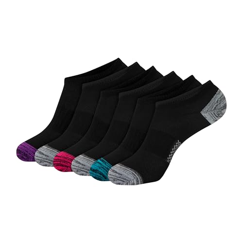 Hanes womens Hanes Women's 6-pair Lightweight Breathable Ventilation No Show Casual Sock, Black/Grey Accent Design, 8 US