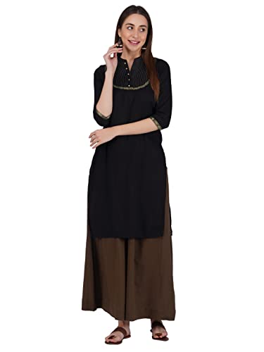 Image of fabcoast Loose Fit Palazzo Pants for Women A-Line Flared Wide Leg Summer Ethnic wear Pure Cotton Cambric with Full Elastic Waistband and 2 Side Pockets
