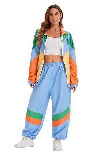 Velcoxplay Ladies 80s Retro 80s Tracksuit 1990s Fancy Dress Costume, blue / yellow, L - Image 2