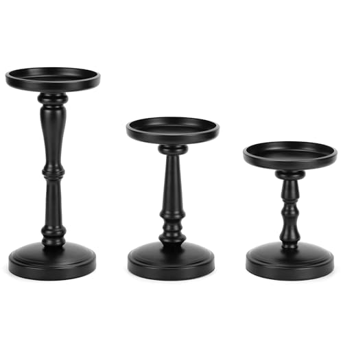 QWORK-Black-Candle-Holders-Set-of-3-Powder-Coated-Pure-Metal-Anti-Scratch-Pads-Compatible-with-up-to-4-Diameter-Candles-Ideal-for-Decor-and-Centerpieces QWORK Black Candle Holders Set of 3 Powder Coated Pure Metal Anti Scratch Pads Compatible with up to 4 Diameter Candles Ideal for Decor and Centerpieces