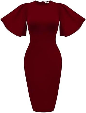Memoriesea Women's Basic Bodycon Ruffle Flared Short Sleeve Penci...