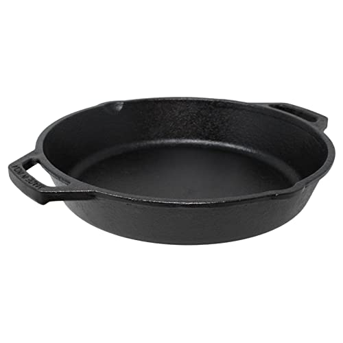 GK Global Kitchen Cast Iron Pan Skillet Double Handle Cast Iron Frying Pan Griddle Grill Round Skillet Cast Iron Kadai Karahi Indian Kadhai Heavy Duty Stovetop Cookware, Black, 26cm