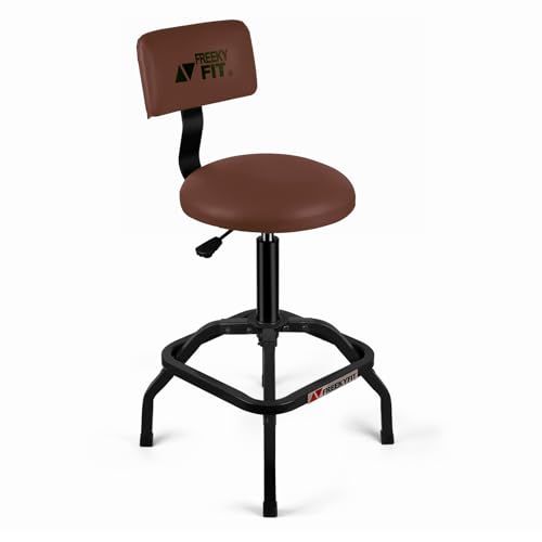 Image of Shop Stool with Backrest, Mechanic Garage Stool for Workshop, Adjustable Shop Stools Chair, Padded Workbench Stools for Men Women, 300 LBS Capacity, 360 Swivel PVC Seat, Heavy Duty, Brown