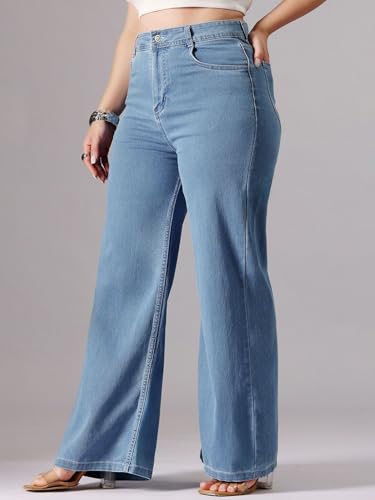 Image of Vogaan Women's High Waist Jeans || Flared Bell Bottom Bootcut Pants || Wide Leg Denim - Perfect for Travel, Party & Everyday Use