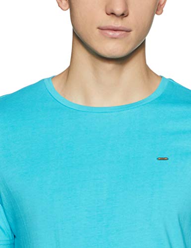 Image of ABOF Men's Solid Slim Fit T-Shirt (BOA19AMCWTE3009425 Turquoise XXL Aqua Blue Metal tab 2XL)