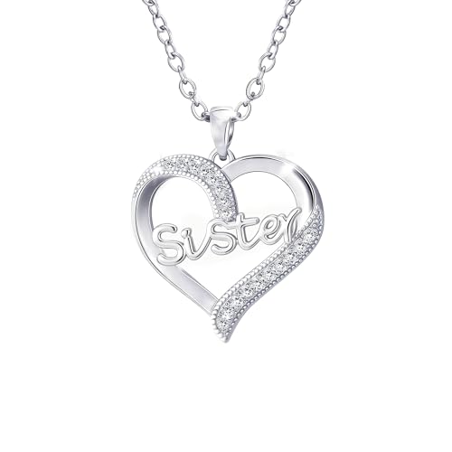 Smilya Sister Birthday Gifts for Women Teenage Girls Adjustable Sterling Silver Heart Necklace Silver Necklace Gifts for Sister