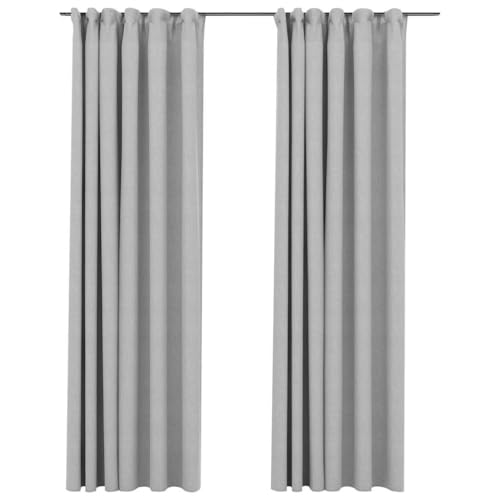 vidaXL Cortinas Opacas con Ganchos Look de Lino 2 Piezas Ventana Anillas Interior Salón Sala de Estar Dormitorio Oficina Privacidad Gris 140x225 cm