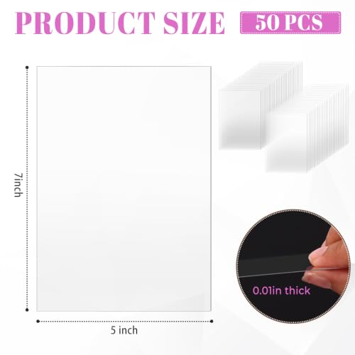 Image of TKOnline 50 PCS Plexiglass Sheets, 5 inch x 7 inch x 0.01 Clear PET Sheet Panels, Clear Acrylic Plastic Sheet for Picture Frame, Invitations, Poster Frames Plastic Board