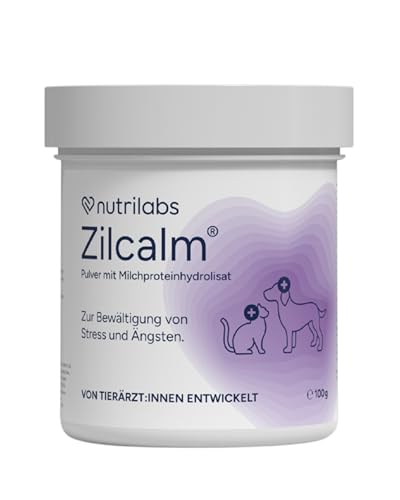 NutriLabs Zilcalm Beruhigungspulver für Katzen & Hunde - 100g - Mit Milchprotein Ashwagandha Probiotika L-Tryptophan uvm. - Beruhigungsprodukte für Haustiere - Nahrungsergänzungsmittel Katze & Hund