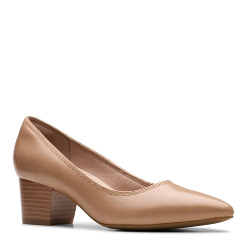 Clarks Sapato feminino Ellanie Hope, Couro bege quente, 11 Wide