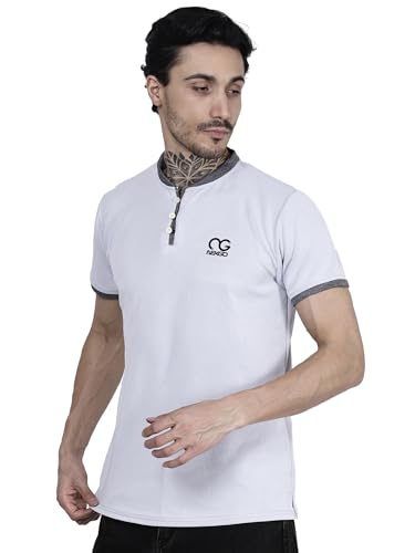 Image of Regular Fit Mandarin Collar T-Shirt Tee for Men & Boys White