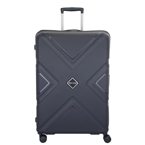 Image of American Tourister Trolley Bag with TSA Lock,8 Wheel, Wet Pouch,Mesh Pocket and Shoe Bag,Hard-Sided PC Suitcase /Trolley Bag with Double Spinner Wheel -Dark Slate (65 CM)