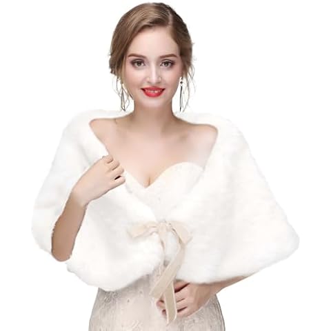 CanB Women's Faux Rabbit Fur Stole Winter Bridal Fur Wraps and Shawls Bride Wedding Fur Cape for Bridesmaids Cover