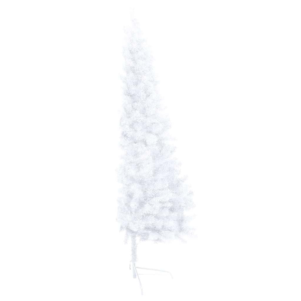 Semi albero di Natale artificiale, 240 cm, bianco, con 150 LED, 1050 punte, con sfere e punta, salvaspazio per parete, decorazione festiva