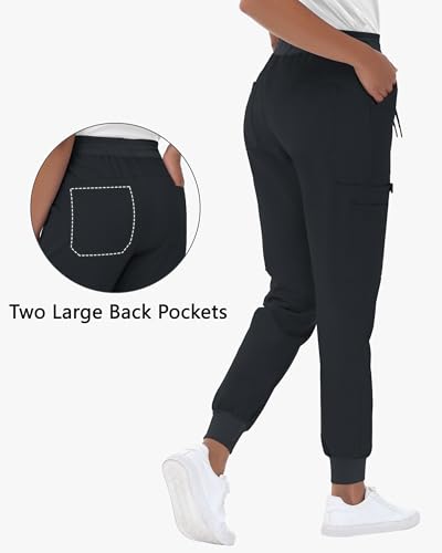Image of MIVEI High Waisted Jogger Style Scrub Pants for Women - 8 Pockets Medical Bottoms Tapered Yoga Waistband Ribbed Ankle Cuffs
