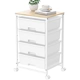 SYKIARIOL Utility Cart with 4 Drawers, Multipurpose Rolling Storage Cart with 4 Drawers and 2 Lockable Wheels, 4-Tier Rolling Storage Cart Organizer for Home Office Dorm, Bright White