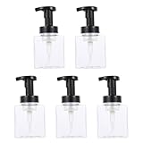 Angoily Dispensador de Jabón de Manos 250Ml Transparente con Bomba Negra Botella de Pet Cuadrada Recargable para Baño y Cocina Pack de 5 Unidades Adecuado para Gel y Loción