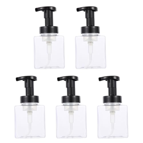 Homoyoyo Dispensador de Jabón Espumoso Transparente 250Ml Botella Cuadrada Pet con Bomba Negra Set de 5 Unidades para Baño y Cocina Dosificador Recargable para Gel y Champú