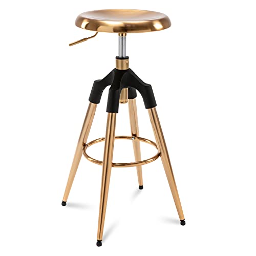 🔥 Cashback up to 70% Brage Living Industrial Bar Stool, Swivel Adjustable Counter Height Airlift Kitchen Barstool, Backless Four Legged Dining Stool, Heavy Duty Bar Chair for Pub Cafe (Gold)