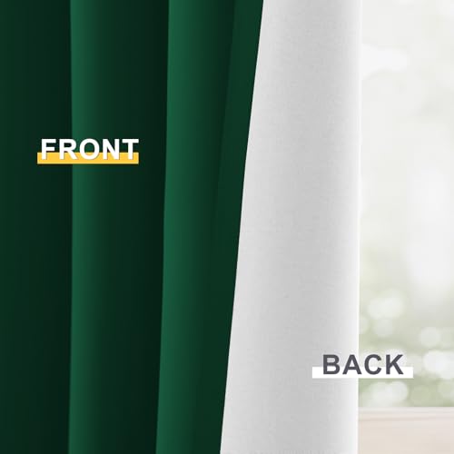 Image of Yakamok Dark Green 100% Blackout Curtains 63 Inches Long 50 inch Wide 2 Panels | Blackout Curtain Panels for Bedroom, 2 Thick Layers Grommet Top Thermal Insulated Drapes with White Back for Living Room