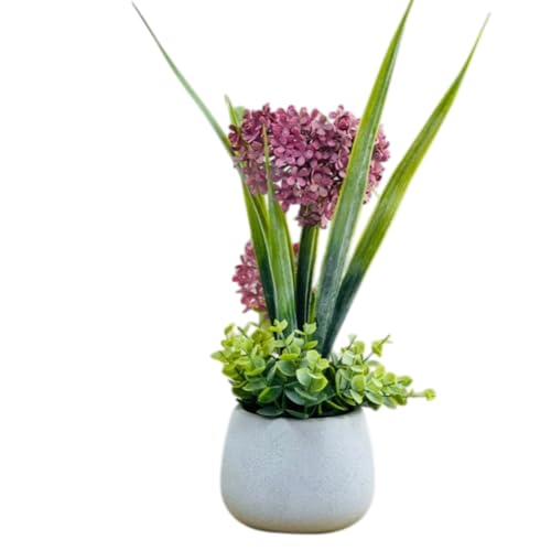 Image of Garden Art Artificial Hydrangea Mini Cluster Bouquet Arrangement in Decorative Pot - Realistic Faux Plant for Living Room Decor (P-0141Pink)