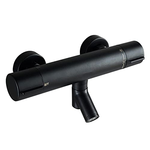 AFUDER Mitigeur Thermostatique de Douche 38℃ Bain noir Thermostatique de Douche Robinet de Douche à Deux Sorties G 1/2" Robinet de Douche Thermostatique en Laiton Chromé Cover