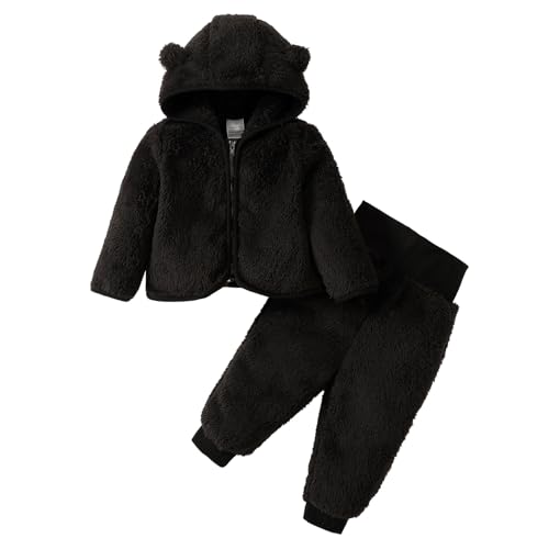 Image of SOBOWO Winter Clothes for Baby Boy Girl Fleece Zip up Hoodie Jacket Coat Ear Warm Sweatshirt Pants Outwear Toddler Outfits