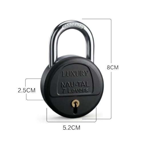 Image of Luxury Nau-tal Round Lock 50mm 5 Padlock with 6 Same Keys 7 Steel Levers Double Locking, Shackle Lock and Keys for Home Door Shutter Shop Office Main Gate Matt Black Finish Pack of 5