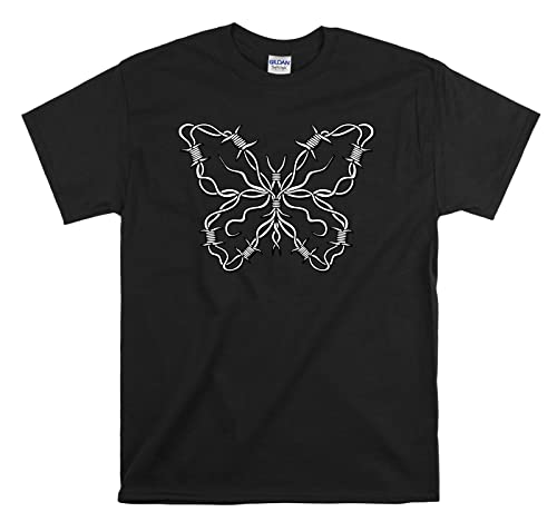 T-shirt Barbered Wire Butterfly en coton noir taille L vêtement col rond mode unisexe