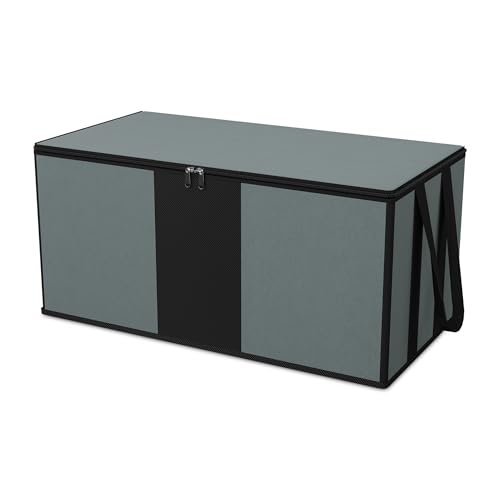 Image of Kuber Industries Rexine Underbed Storage Bag | Foldable Blanket Bags | Waterproof Clothing-Bedding Bag | Closet Wardrobe Organizer | Carry Handle | Black Patti | Large | Grey, 48cm, 40cm