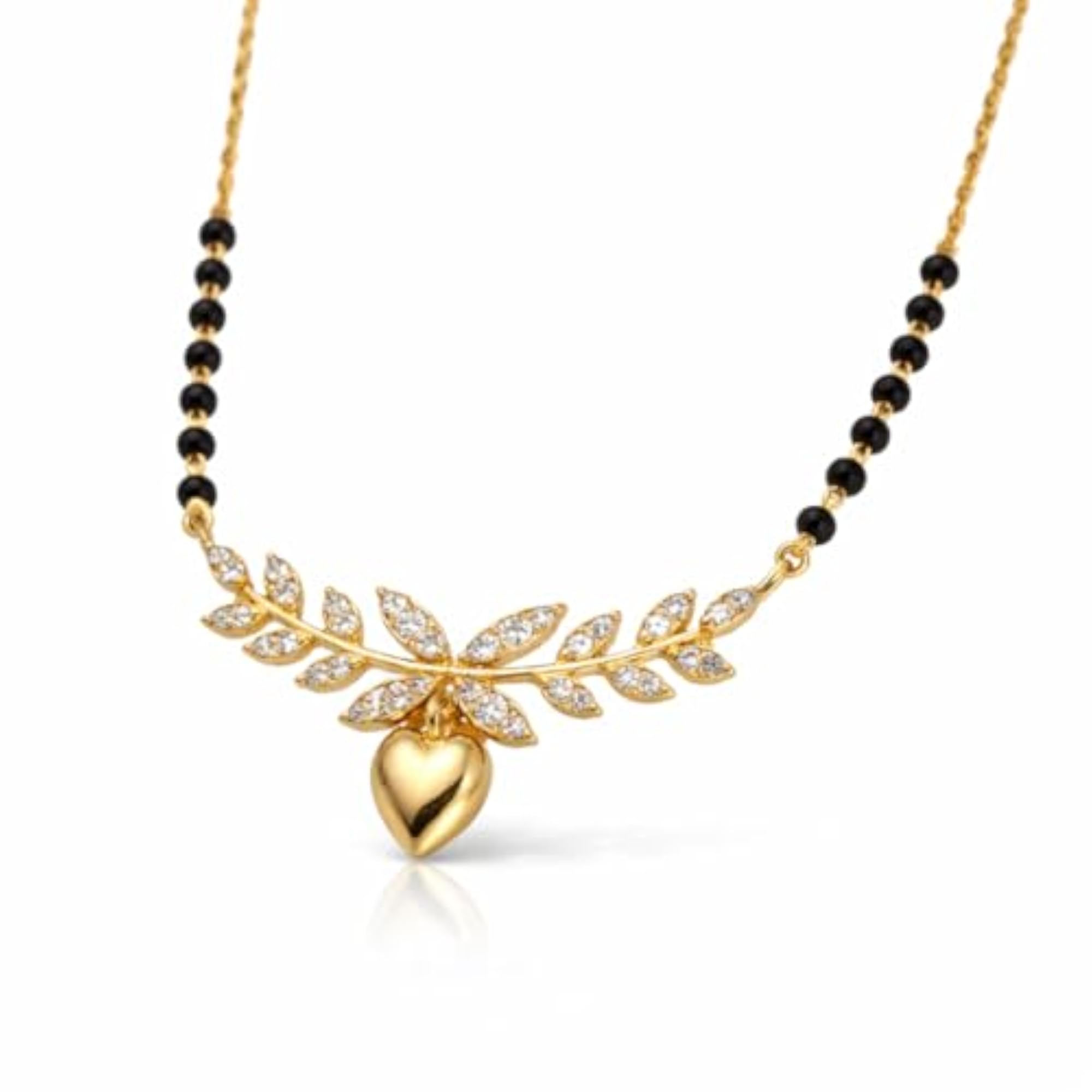 Women's Celestial Modern Black Beads Mangalsutra with CZ Leaf Pendant