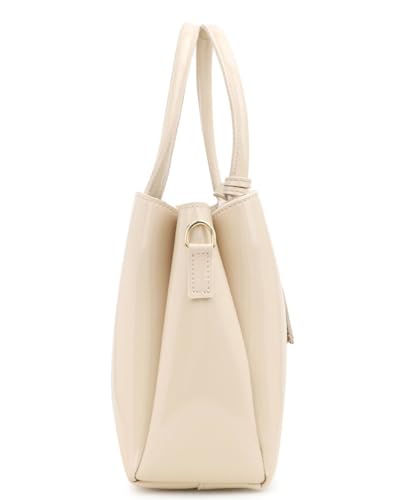 Image of Carrylux Women's Top Handle Bag | Hand Held bag | Stylish Patent Synthetic Leather Handbag with Dual Handles & Detachable Sling Strap | Beige Shoulder Purse for Work & Casual Outings