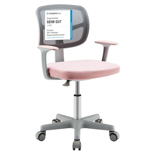 COSTWAY Sedia per Scrivania per Bambini, Sedia per Computer con Altezza Regolabile, Ruote, Sedile Girevole a Rete, Mobile Ergonomica per Bambini 3-10 Anni 3-10 Anni (Rosa)