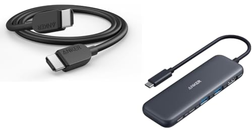 Anker HDMI Cable 8K@60Hz, 6FT Ultra HD 4K@120Hz HDMI Cord, USB C Hub, 5-in-1 USBC to HDMI Splitter with 4K Display