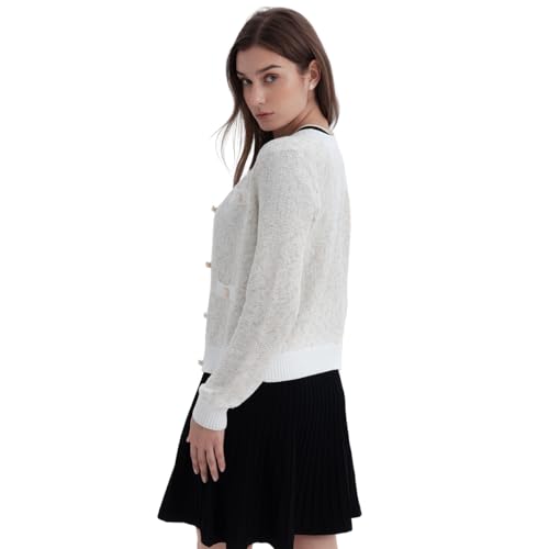 Image of URBAN REVIVO Women's Cardigan Sweaters Open Front Pearl Button Down Long Sleeve Casual Lightweight Knit Trendy Fall Outfits