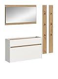 xonox.home – 4 teilige Garderobenkombination Drive 172x192x32 cm in Weiß und Artisan Oak Nachbildung – Set mit Spiegel, Paneel & Schuhkommode – Moderne Garderobe für Diele & Eingangsbereich