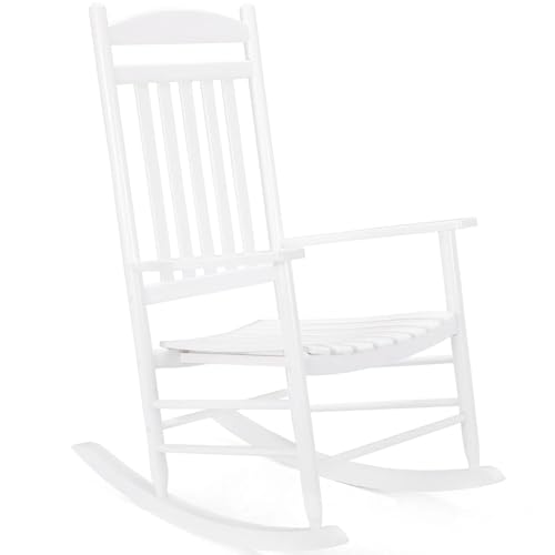 Clevich Schaukelstuhl aus Massivholz für Innen- und Außenbereich, Hohe Rückenlehne, Leicht zu Montieren, Gartenstuhl für Balkon/Veranda (Weiß, 69x87x112cm) Clevich Schaukelstuhl aus Massivholz für Innen- und Außenbereich, Hohe Rückenlehne, Leicht zu Montieren, Gartenstuhl für Balkon/Veranda (Weiß, 69x87x112cm)