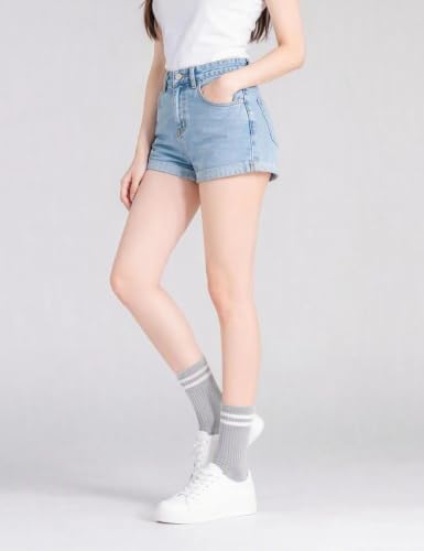 Image of 6 Pairs Solid Color Retro Striped Crew Socks for Women Girls